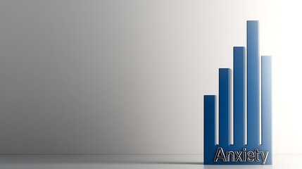 A visual representation of rising anxiety depicted through a blue bar graph labeled "Anxiety", symbolizing growing concern and mental health challenges.  Anxiety Growth.