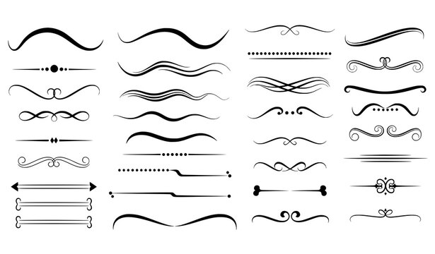 Decorative chapter divider and frame element vector collection with elegant swirls and text delimiters