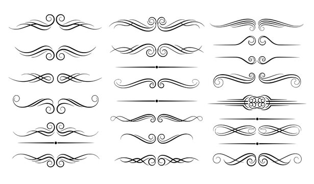 Elegant ornamental chapter divider vector set with classic swirl text separators for certificates and documents