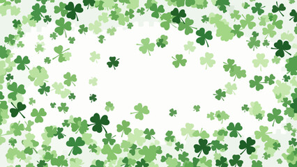 Fototapeta premium A festive background filled with scattered green shamrocks and clover leaves, evoking a St. Patrick's Day theme.
