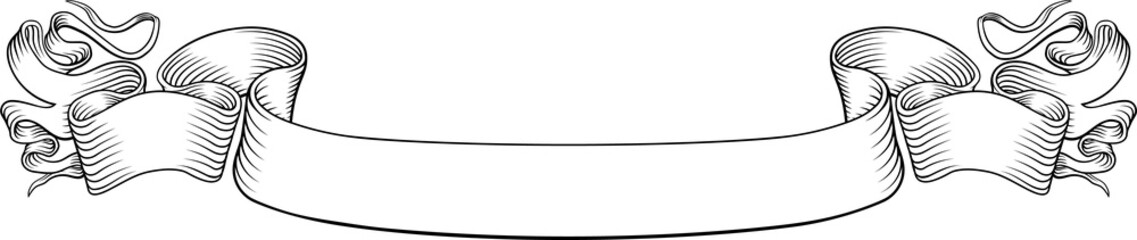 A scroll banner ribbon or paper parchment illustration in a vintage engraved etching style
