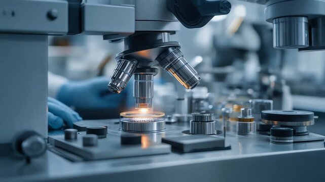 male scientist assembling intricate quantum computer in high tech lab
