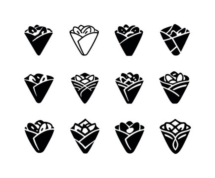 Street Food Icon Set. street food. Icon set. Set Logo of street food: crepe fold icon. harmonious logo variations of the same emblematic concept, each with