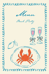 Vector hand drawn seafood party menu design template