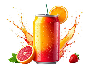 Refreshing Citrus and Berry Soda Can with Fruit Splash.