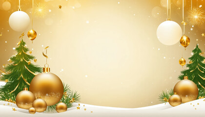 Empty greetings card  background with Christmas ornaments and copy space.
