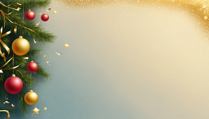 Empty greetings card  background with Christmas ornaments and copy space.