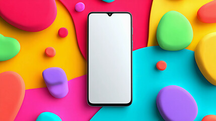 Smartphone mockup with blank screen on colorful abstract background, perfect for showcasing app