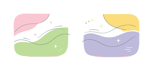 Harmonious Spring Palette. Two-tone spring color sets. A soft spring palette with two complementary pastel tones arranged in flowing abstract shapes, evoking