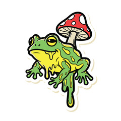Fototapeta premium A cartoon frog with a mushroom on its back in a simple graphic illustration style