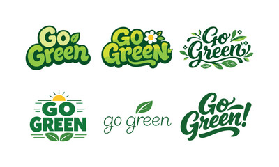 Go Green Variations. Go Green. Set lettering. harmonious lettering variations of the same emblematic concept, each with different artistic interpretation
