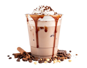 Delicious Iced Mocha Coffee Drink with Whipped Cream and Chocolate Drizzle.