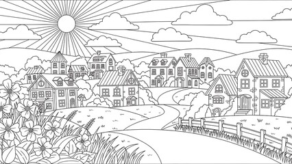 Obraz premium Peaceful village under sunny skies