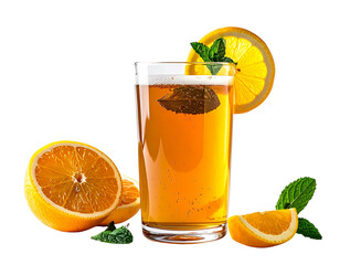 Refreshing Orange Juice with Mint and Orange Slice.