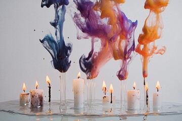 Mixing ink in clear water with candles creating vibrant patterns and captivating colors
