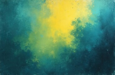 Rough abstract background with yellow green blue color gradient and grainy texture. Bright light creates glow effect. Empty space for text or design.