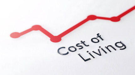 Visual depiction of the "Cost of Living" with an upward trending red line graph. The image highlights the impact of economic factors on daily expenses and financial stability.