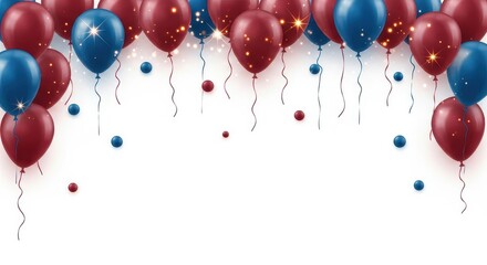 Bunch of red and blue balloons are floating in the air