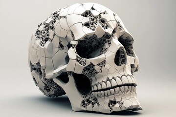 Skull designed with geometric fractals showcasing modern artistic interpretation