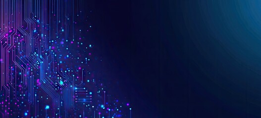 Obraz premium Abstract digital circuit board design with glowing lines and dots blue background