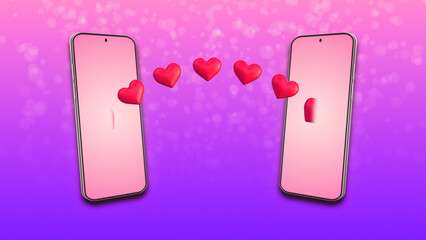 Valentine Love Rendering Smartphones with Hearts