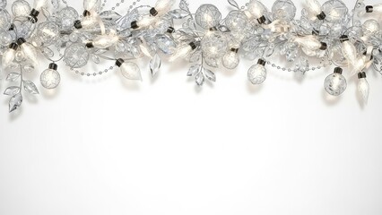 White background with a silver and crystal wreath of lights