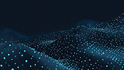 Abstract digital data visualization with flowing blue dots and dark background