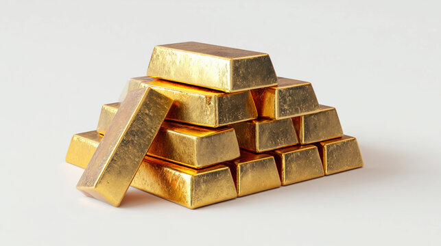 Pile of shiny gold bars isolated on white background representing wealth and treasure