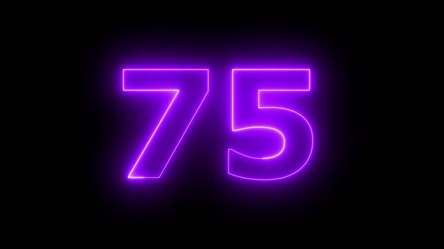 Neon text 75 number countdown icon background 4k animation Animated blue neon alphabet symbol loop animation...