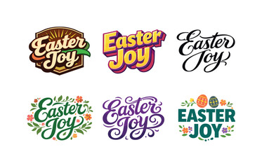 Obraz premium Easter Lettering Styles. Easter Joy. Set lettering. harmonious lettering variations of the same emblematic concept, each with different artistic interpretation