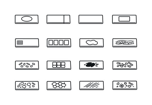 Microscope Slide Icons. Types of Microscope Slides. Line icon set of Types of Microscope Slides: concave slide, frosted-end slide, standard slide, adhesive