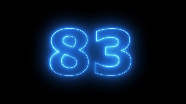 Neon 83 number countdown icon background 4k animation Animated blue neon alphabet symbol loop animation...