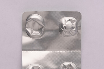 Empty aluminum blister pack from tablets, macro photograph