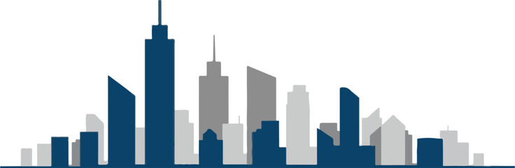 Stylized Blue City Skyline Vector Illustration Isolated on White Background