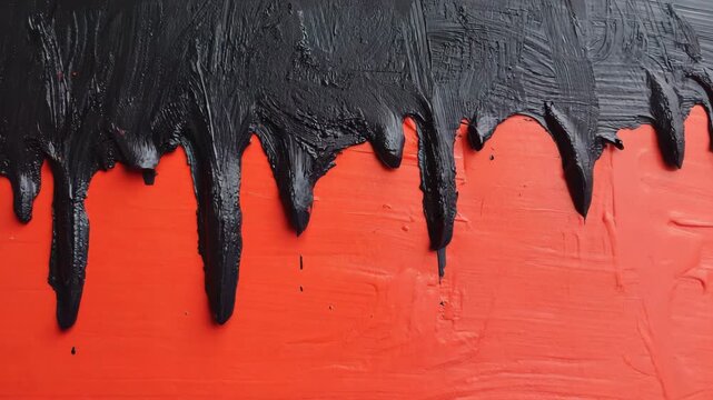 Black fragmented brushstrokes devouring patches of luminous red 