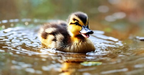 A duckling swims in the lake. Generative AI