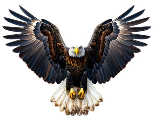 Majestic Bald Eagle with Wings Spread Wide in Flight.