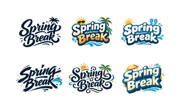 Spring Break Lettering Styles. Spring Break. Set lettering. harmonious lettering variations of the same emblematic concept, each with different artistic