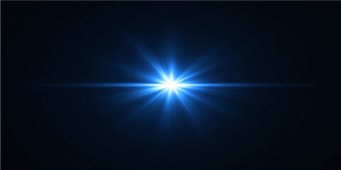 A dark digital art illustration featuring an abstract blue background with motion rays, glowing light beams, and energy flares that create a starlit space design backdrop