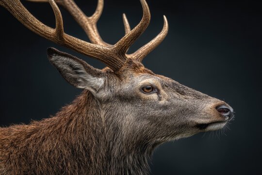 Majestic deer head portrait against dark backdrop wildlife illustration