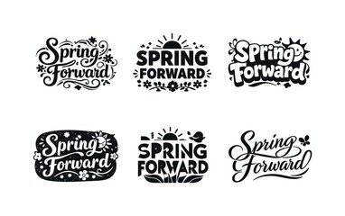 Fototapeta premium Diverse Lettering Styles Grid. Spring Forward. Set lettering. harmonious lettering variations of the same emblematic concept, each with different artistic