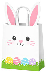 A shopping bag in the shape of an Easter bunny, as a mockup on transparent background