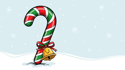 Christmas Candy Cane with Bell Illustration on Snow
