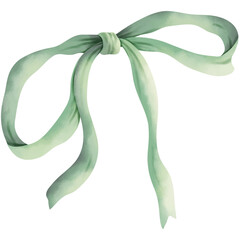 Hand-drawn watercolor illustration of a green bow.