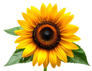A Vibrant Sunflower in Full Bloom with Green Leaves.