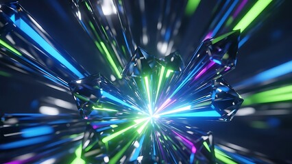 Dynamic Abstract Design with Glowing Crystal Shards and Light Beams