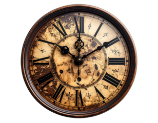 Antique Roman Numeral Clock Face with Intricate Gears.