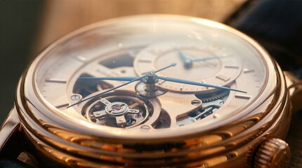 Elegant timepiece close up showing gears and glass.