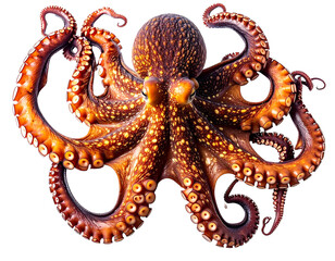 Detailed Close-up of a Live Octopus with Tentacles Spread Wide.