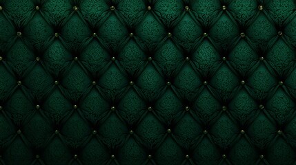 Fototapeta premium Luxurious Embossed Ornamental Pattern with Tufted Diamond Motif and Floral Details in Dark Green Tones